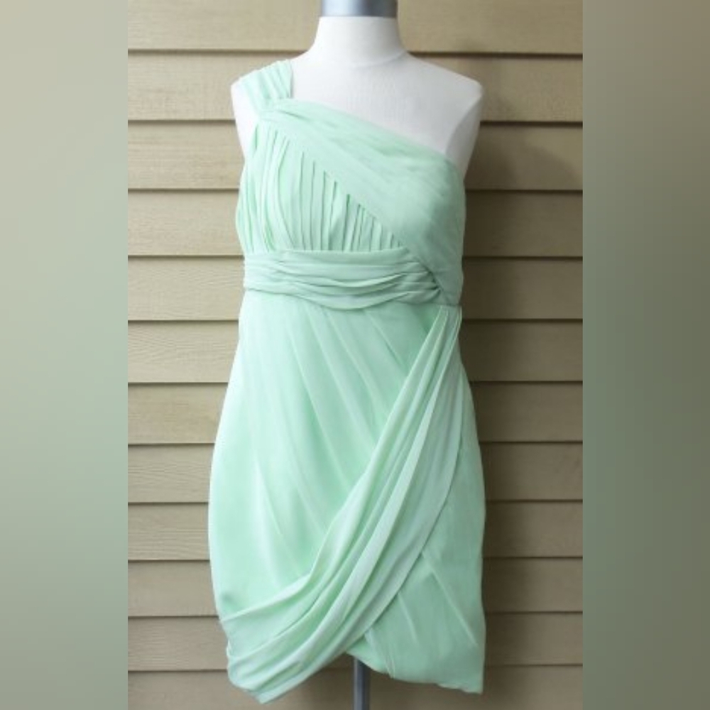 One-Shoulder Pleated Draped Chiffon Mini Dress Size S